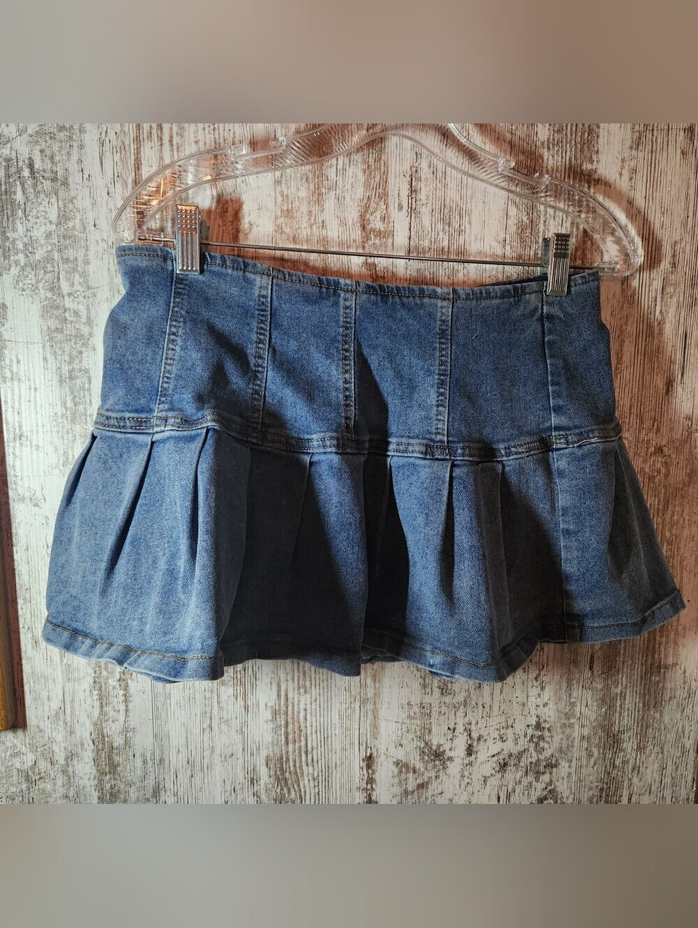 SHEIN Blue Denim Jean Pleated Mini Skirt XL Size 16